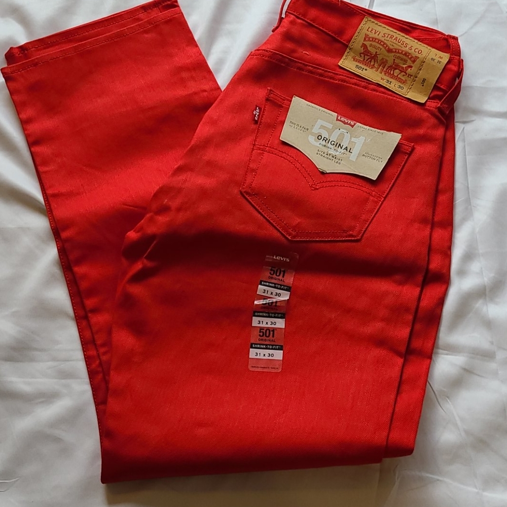 Levi's 501 32x30 raw unfinished red jeans - Picture 5 of 16
